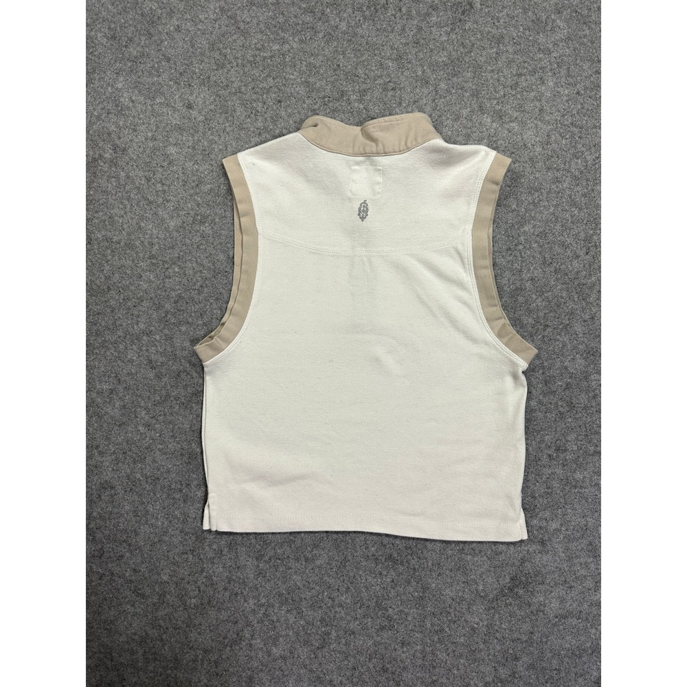 Free People Movement Half Zip Tank Large White Tan Cropped Sleeveless Top - Picture 2 of 8